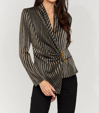 Frank Lyman - Metallic Ruched Knit Top