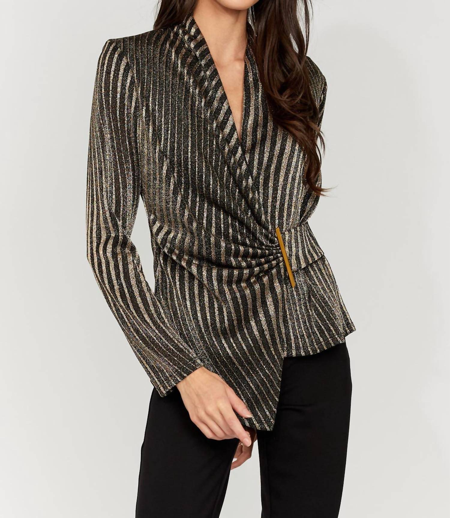 Frank Lyman - Metallic Ruched Knit Top