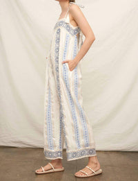 En Creme - Embroidered Jumpsuit With Tassel Shoulder Ties And Lurex Det