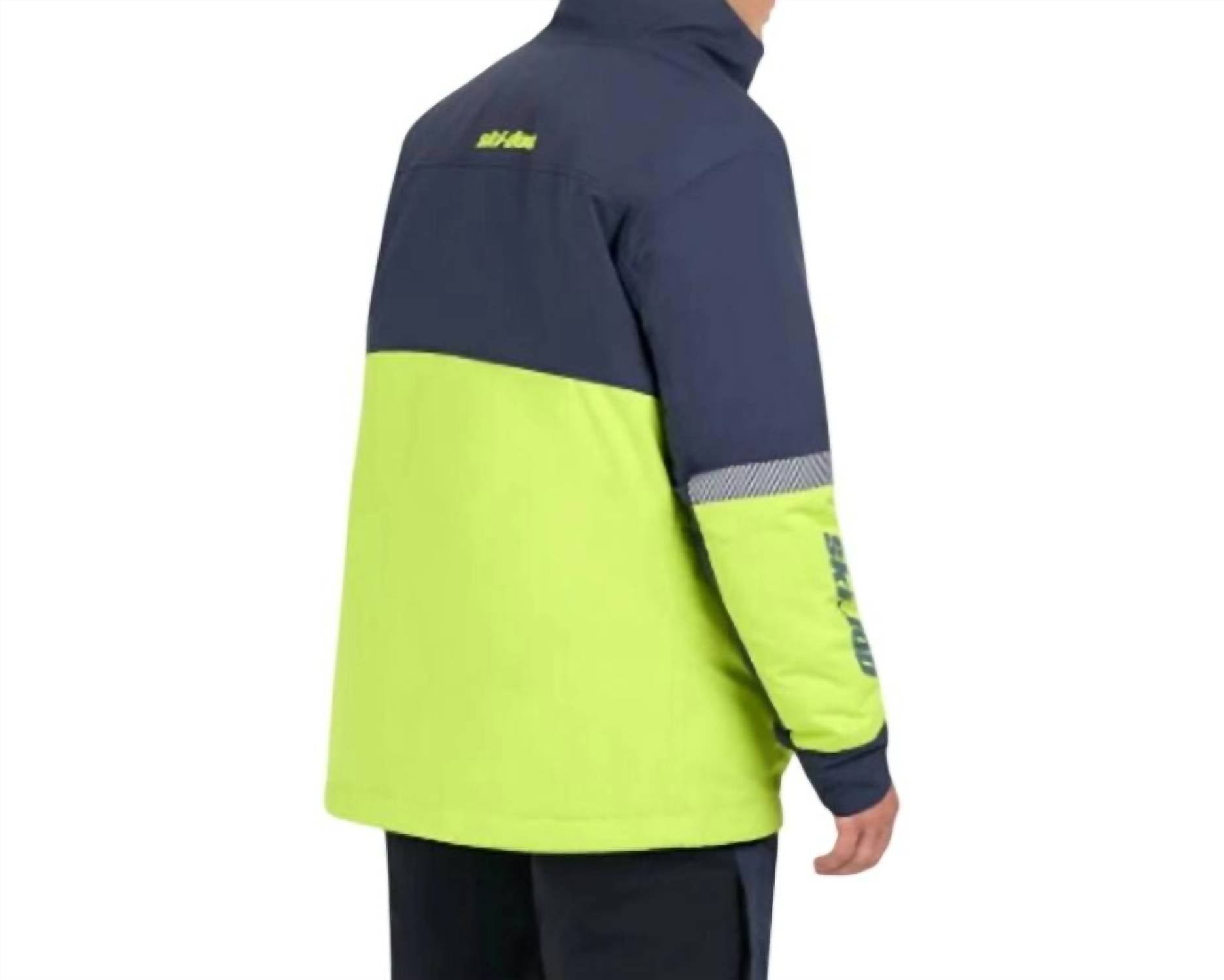Ski-Doo Men's Vasa Polar Fleece Warm Ski Jacket Coat in navy and neon green - men's jacket - detail view
