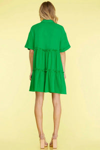 She + Sky - HALF SLEEVE BUTTON DOWN COLLARED TIERED GAUZE DRESS