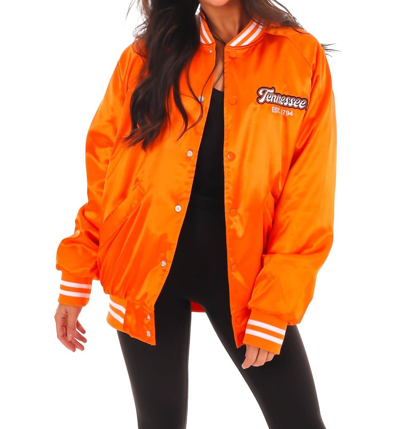 LivyLu Vols Embroidered Satin Jacket in orange - women's jacket