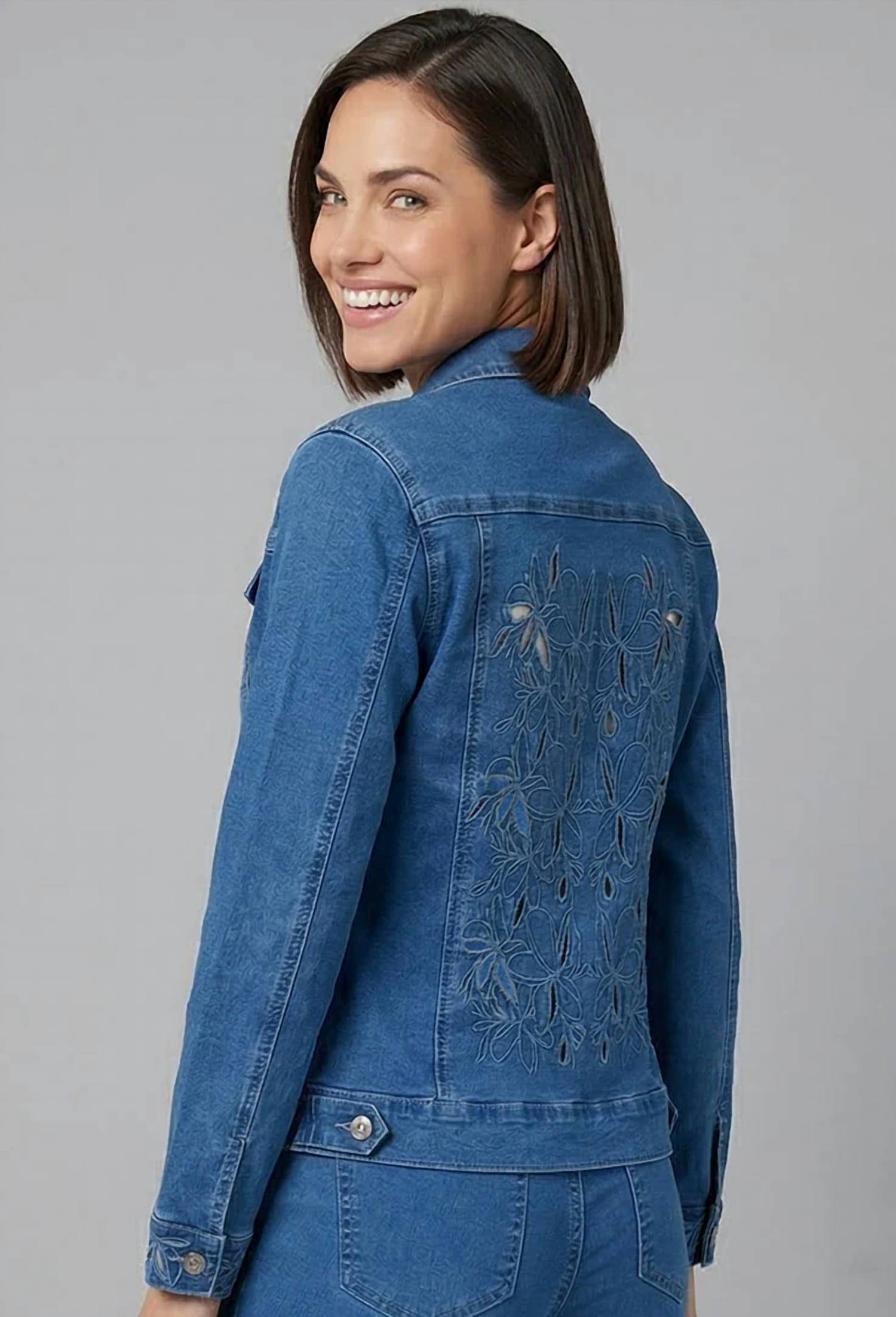 Ethyl - Laser Cut Floral Denim Jacket