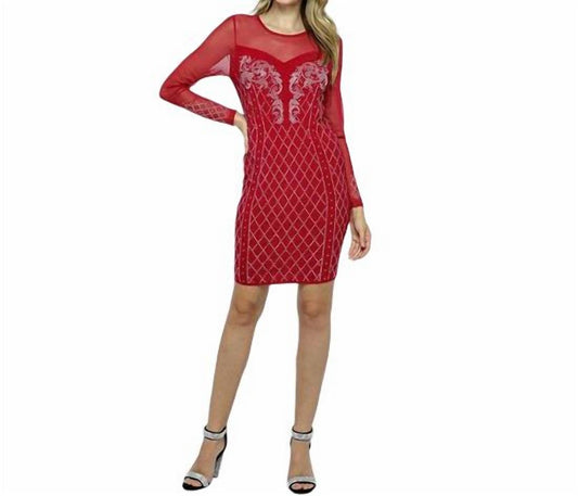 Vocal Apparel - Long Sleeve Dress Embellished with Rhinestones