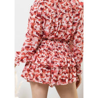Blu Pepper - Floral Long Sleeve Top And Tiered Ruffle Shorts Set