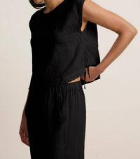 Velvet by Graham & Spencer Linen Top in black - women's tank top - detail view