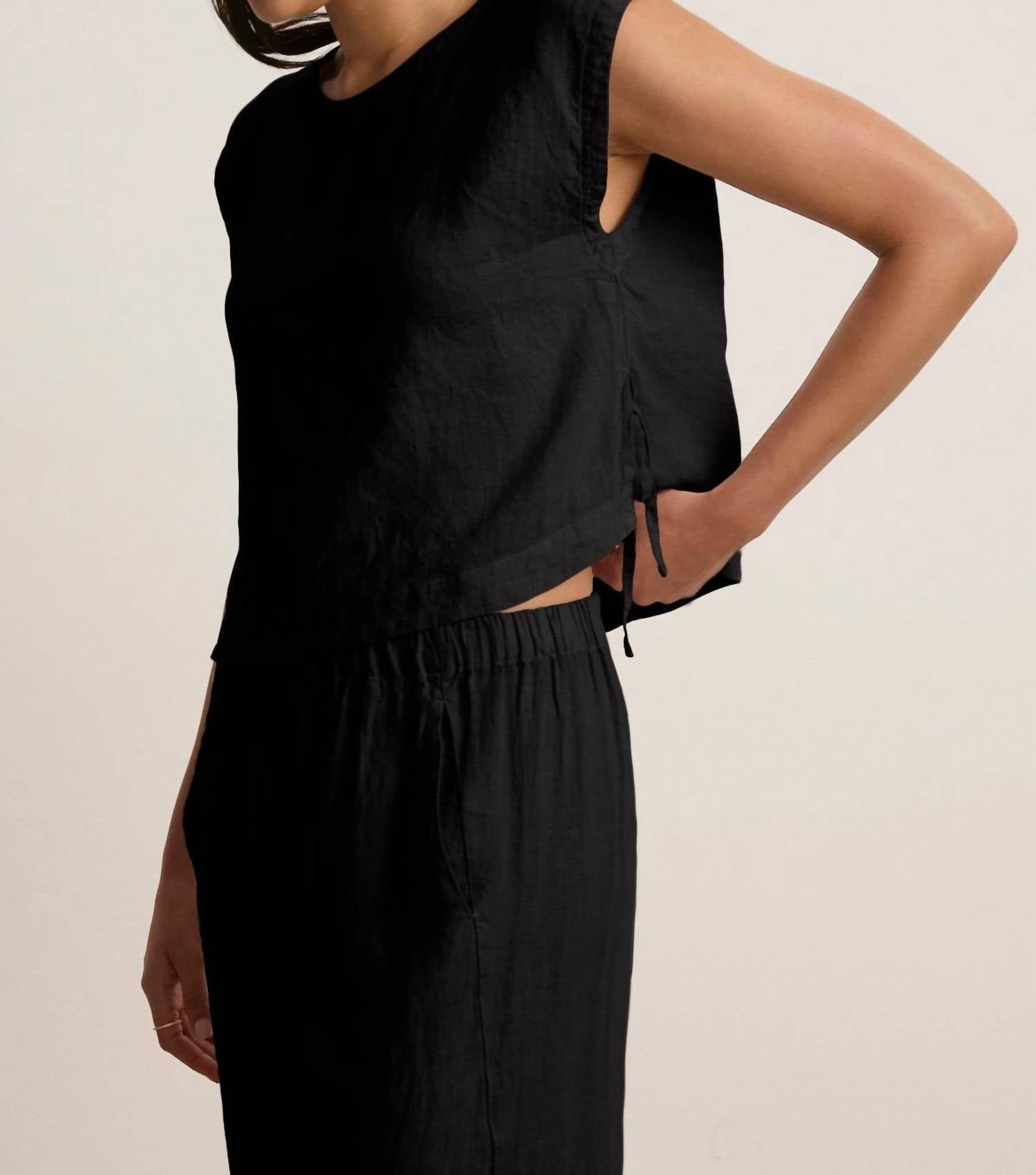 Velvet by Graham & Spencer Linen Top in black - women's tank top - detail view