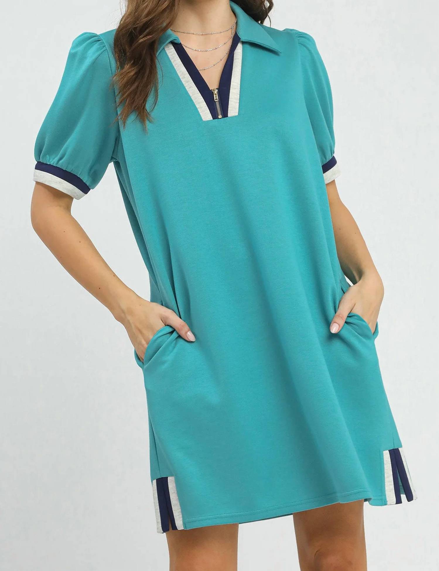Umgee - Color Block Zip Front Shift Dress