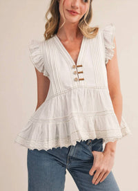 &Merci - Ruffle Detail Button Blouse