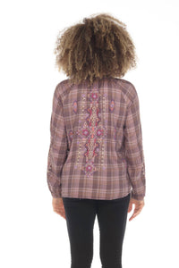 Johnny Was Curacao Raglan Poet Shirt in plaid multi - women's blouse - alternate view