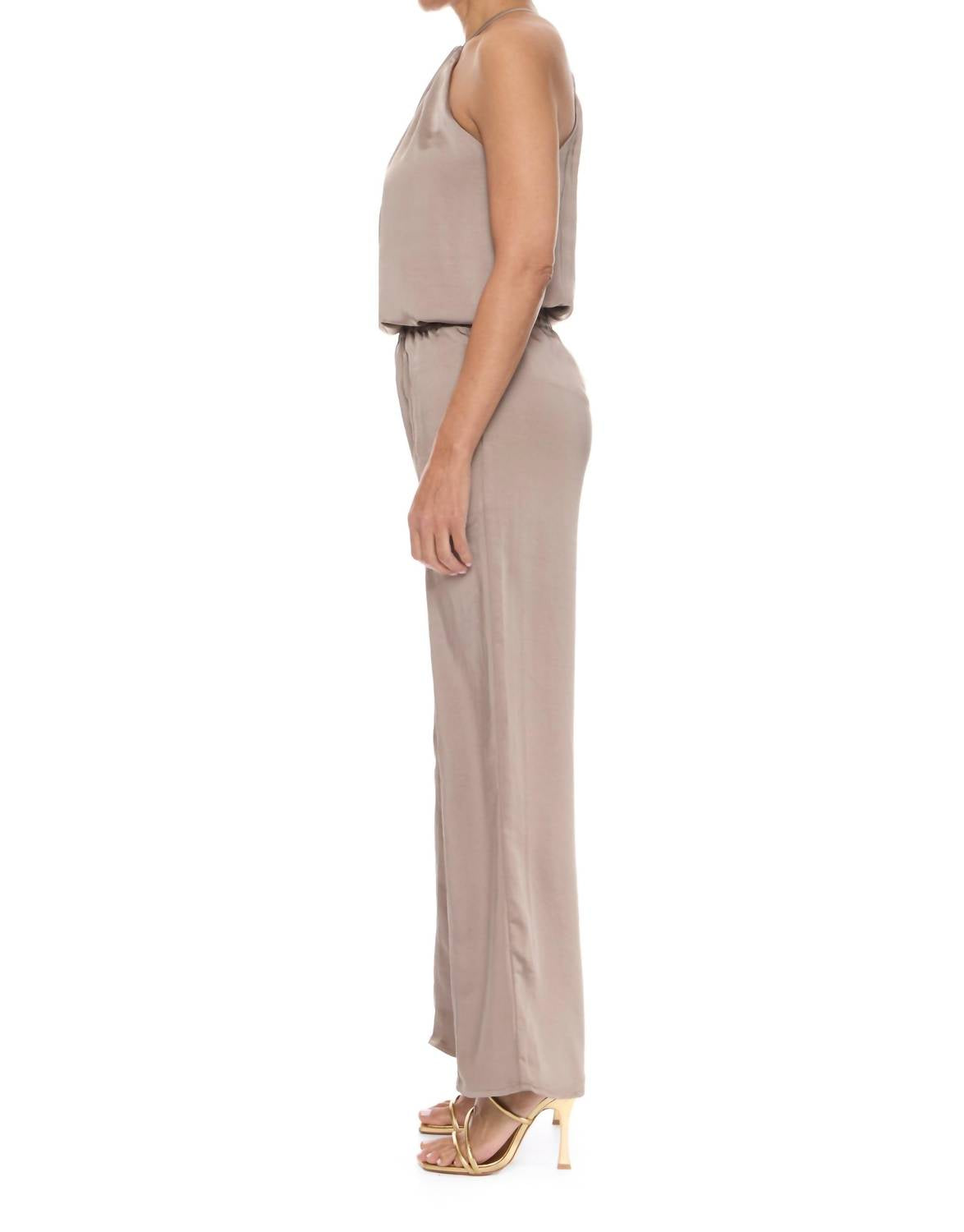 CRESCENT Noa Pull On Satin Pants in taupe - women's pants - detail view