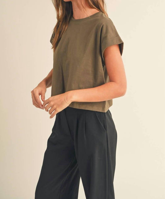 Miou Muse - Round Neck Cuffed Sleeve Top