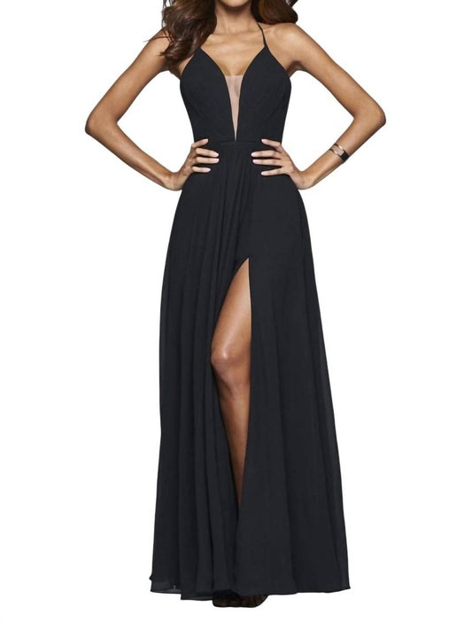 Faviana - Chiffon V-neck Evening Dress