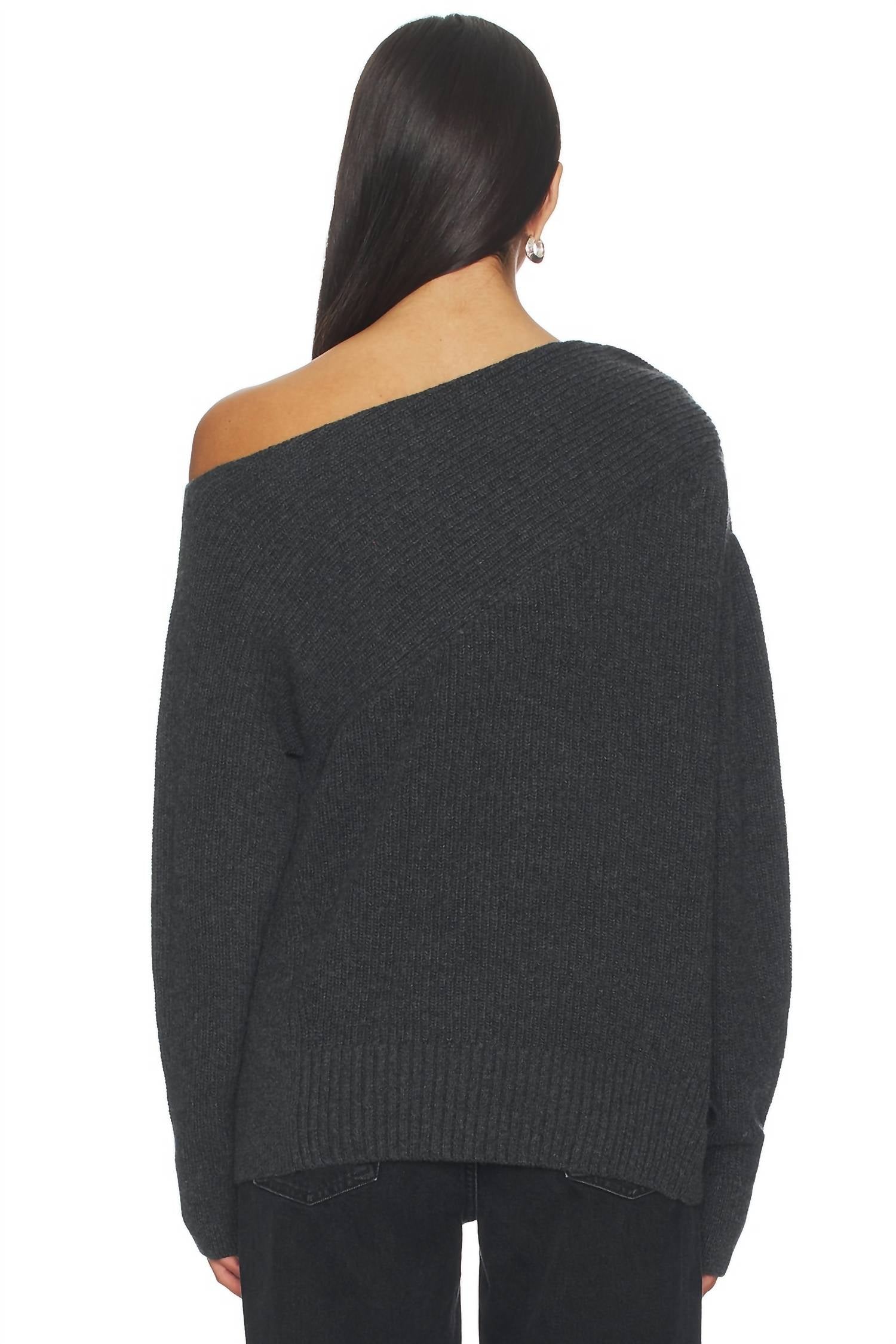 Brochu Walker Hart Off The Shoulder Sweater in dark charcoal melange - women's sweater - alternate view