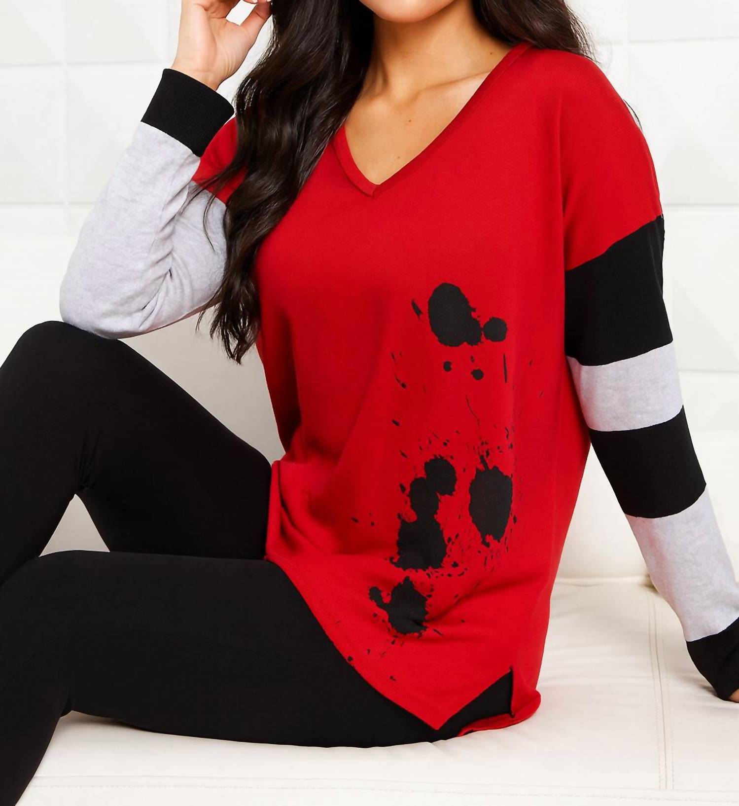 Angel Apparel - Splatter V-neck Long Sleeve Top