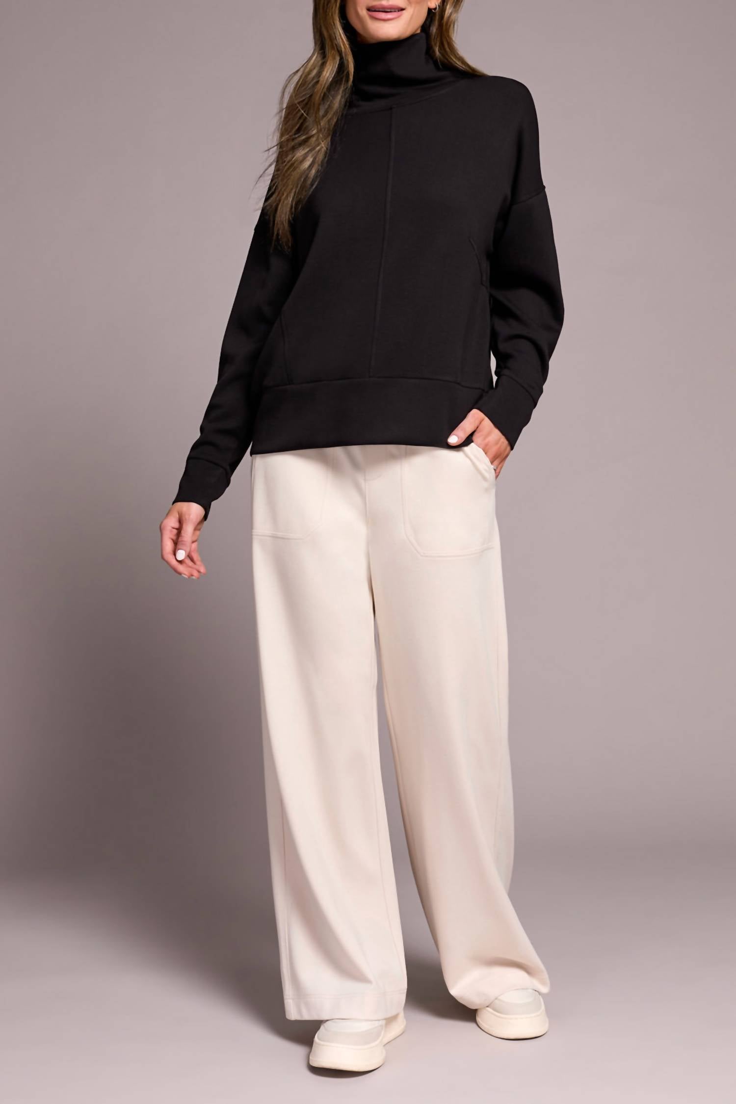 Tribal - Techno Lux Drop Shoulder Funnel Neck Knit Top