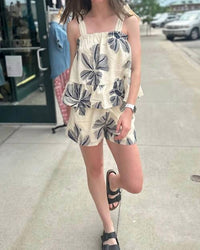 Entro - Women's Floral Print Top And Shorts Set