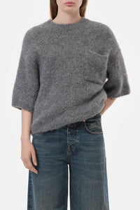 CLOSED Short-sleeved Alpaca Sweater in dark grey melange - women's sweater - detail view