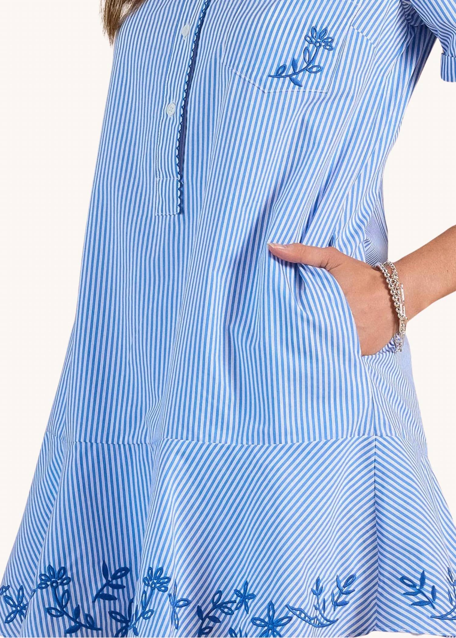 Current Air - Striped Embroidered Mini Shirt Dress