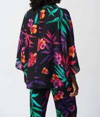Joseph Ribkoff Draped Faux Wrap Top in black multi - women's blouse - alternate view