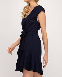 She + Sky - Woven With Waist Sash Dress