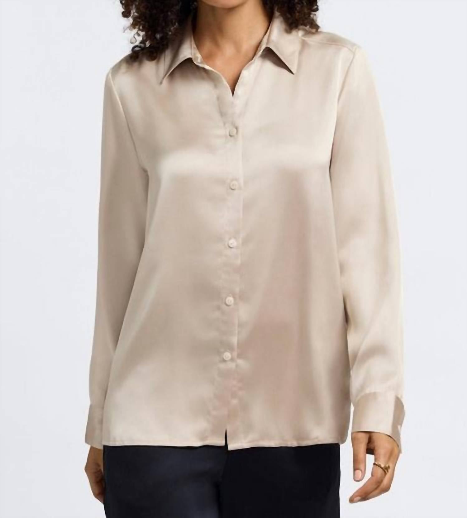 Foxcroft Bianca Beyond Silk Long Sleeve Shirt Top in champagne - women's blouse