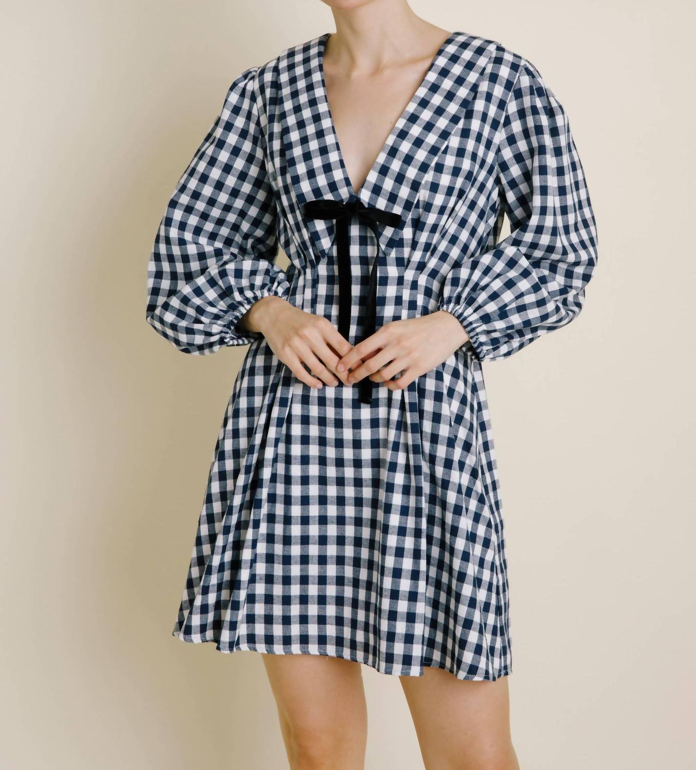 Aureum - Gingham Collar Dress With Tie