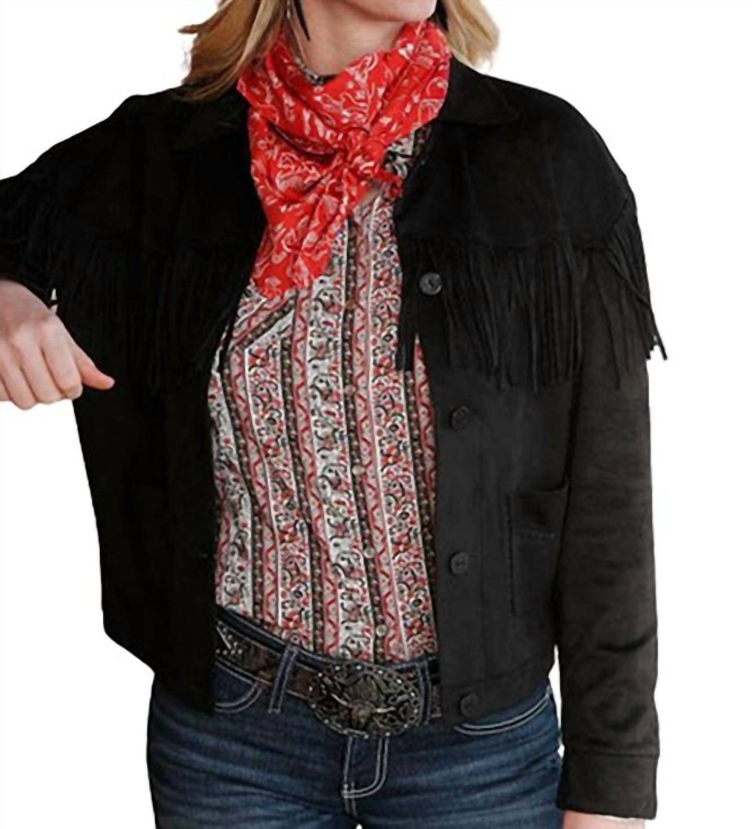 Cruel Girl - Women's Faux Suede Polyester Fringe Jacket