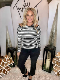 Heyson - Double Layer Striped Cold Shoulder Top