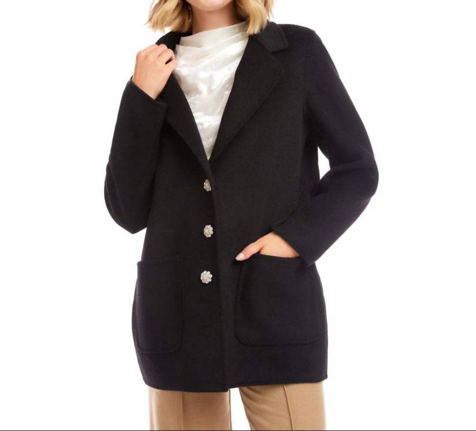 Karen Kane Oversized Brushed Blazer in black - women's jacket - alternate view