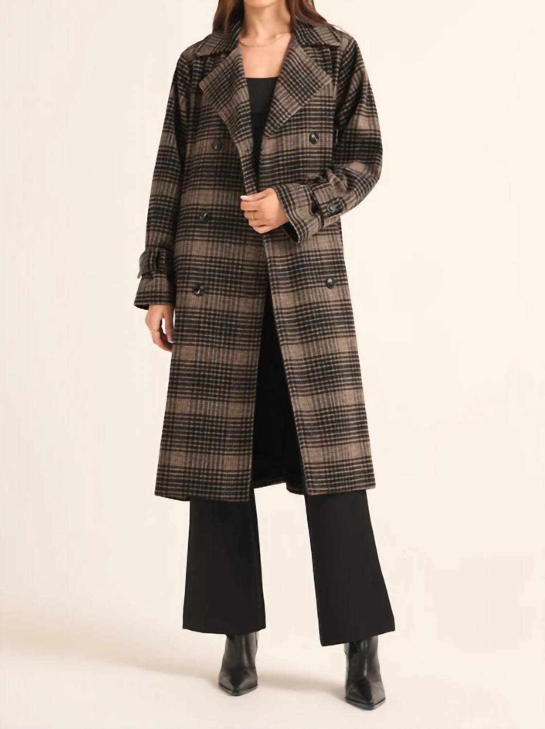 Z Supply Women's Jackie Plaid Trench Coat in latte - women's jacket