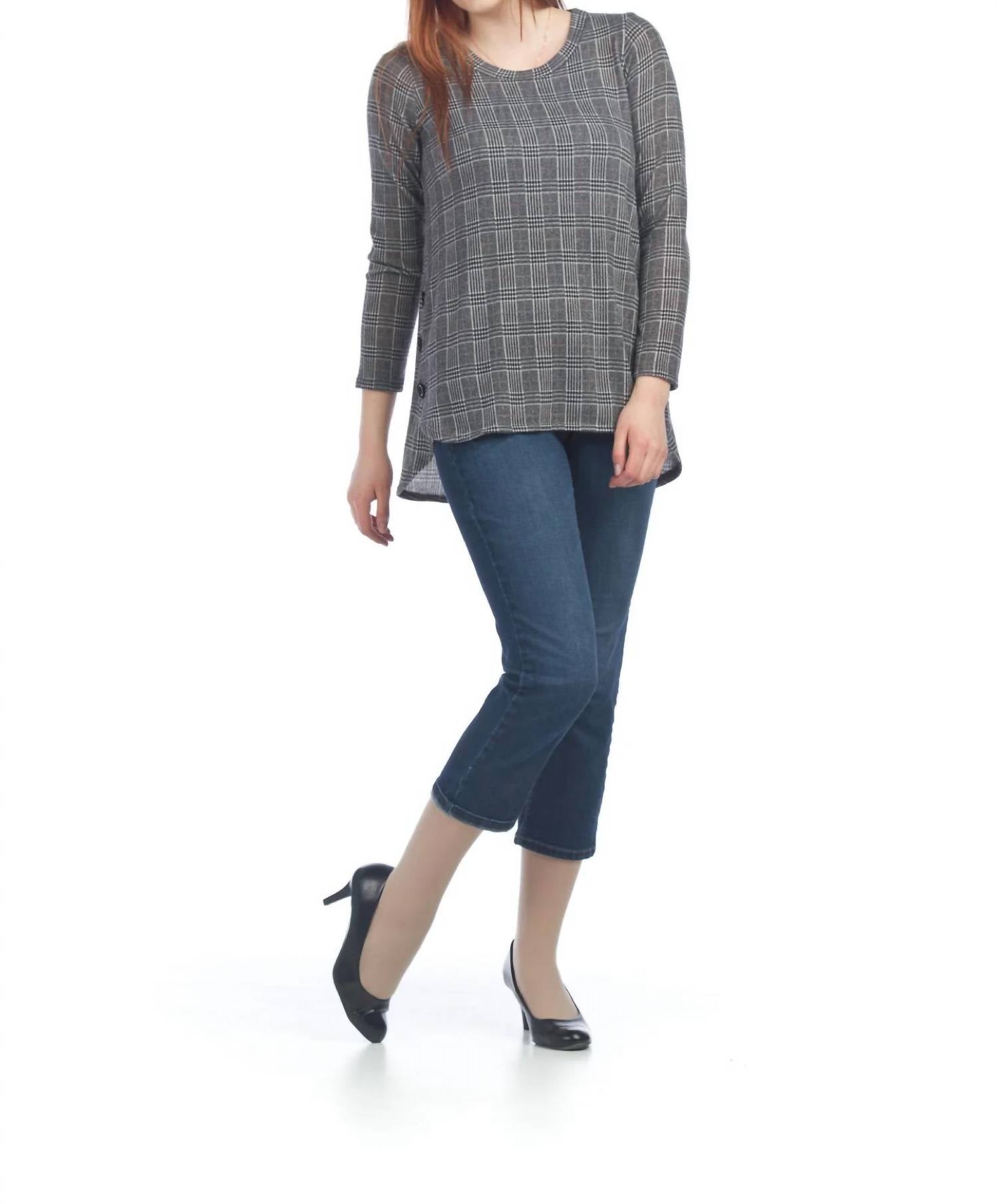 Papillon - Plaid Long Sleeve Tunic With Button Detail