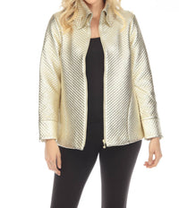 Samuel Dong - Metallic Textured Zip-up A-line Coat Jacket