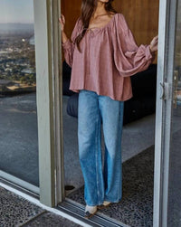 By Together - Woven Scoop Neck Long Sleeve Blouse