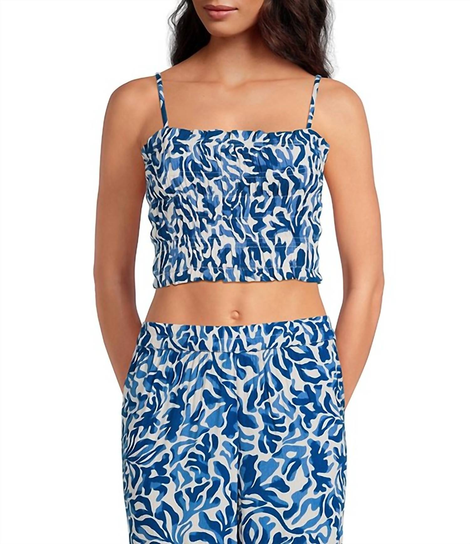 ELAN Smock Crop Top in blue coralina - women's shirt