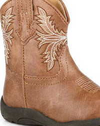 ROPER Kid's Cowbabies Luke Faux Leather Boots in brown - kids' boots - detail view