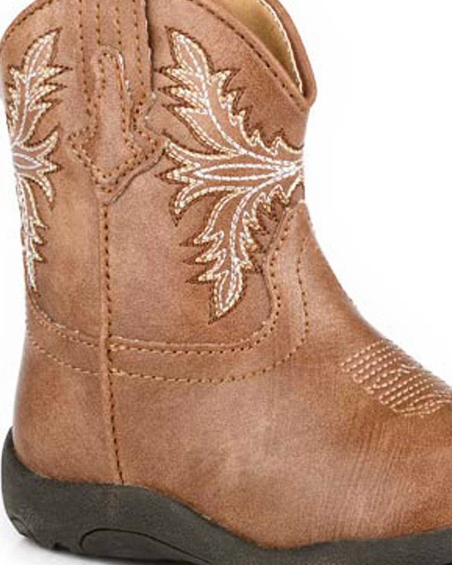 ROPER Kid's Cowbabies Luke Faux Leather Boots in brown - kids' boots - detail view