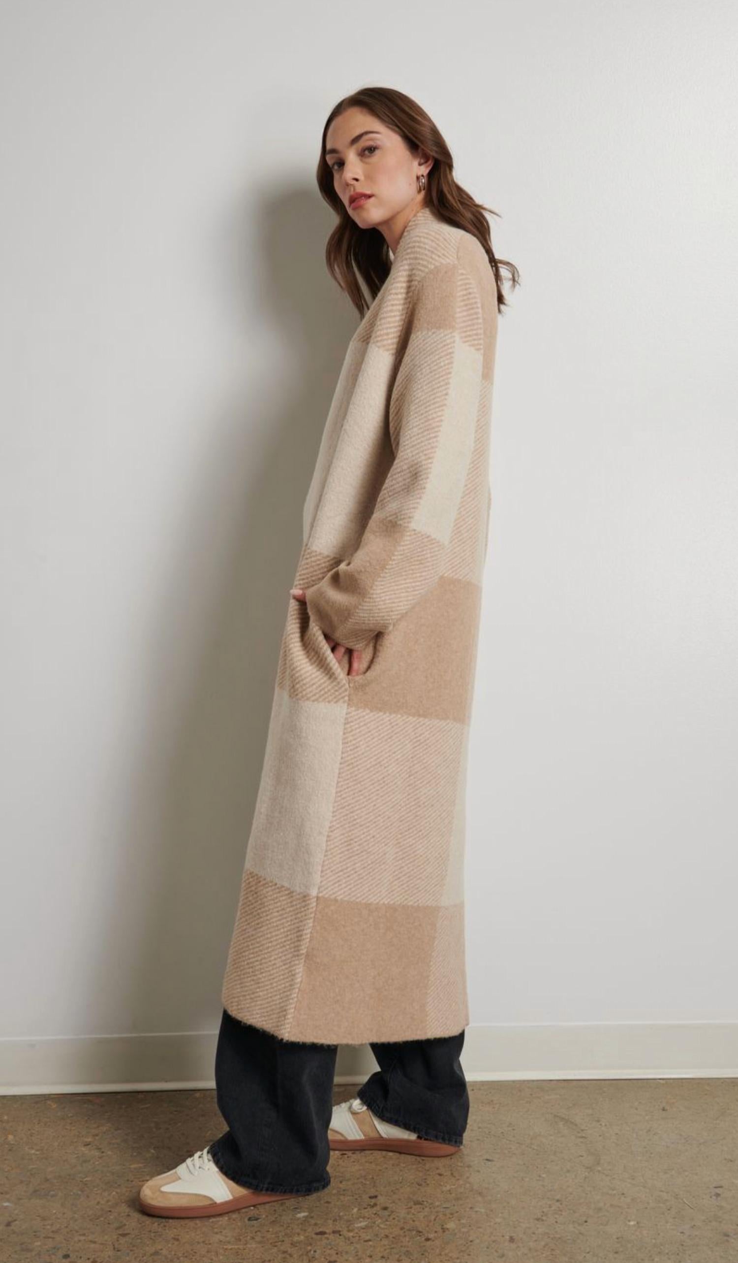 LINE The Harlowe Sweater Coat in autumn plaid - women's jacket - alternate view