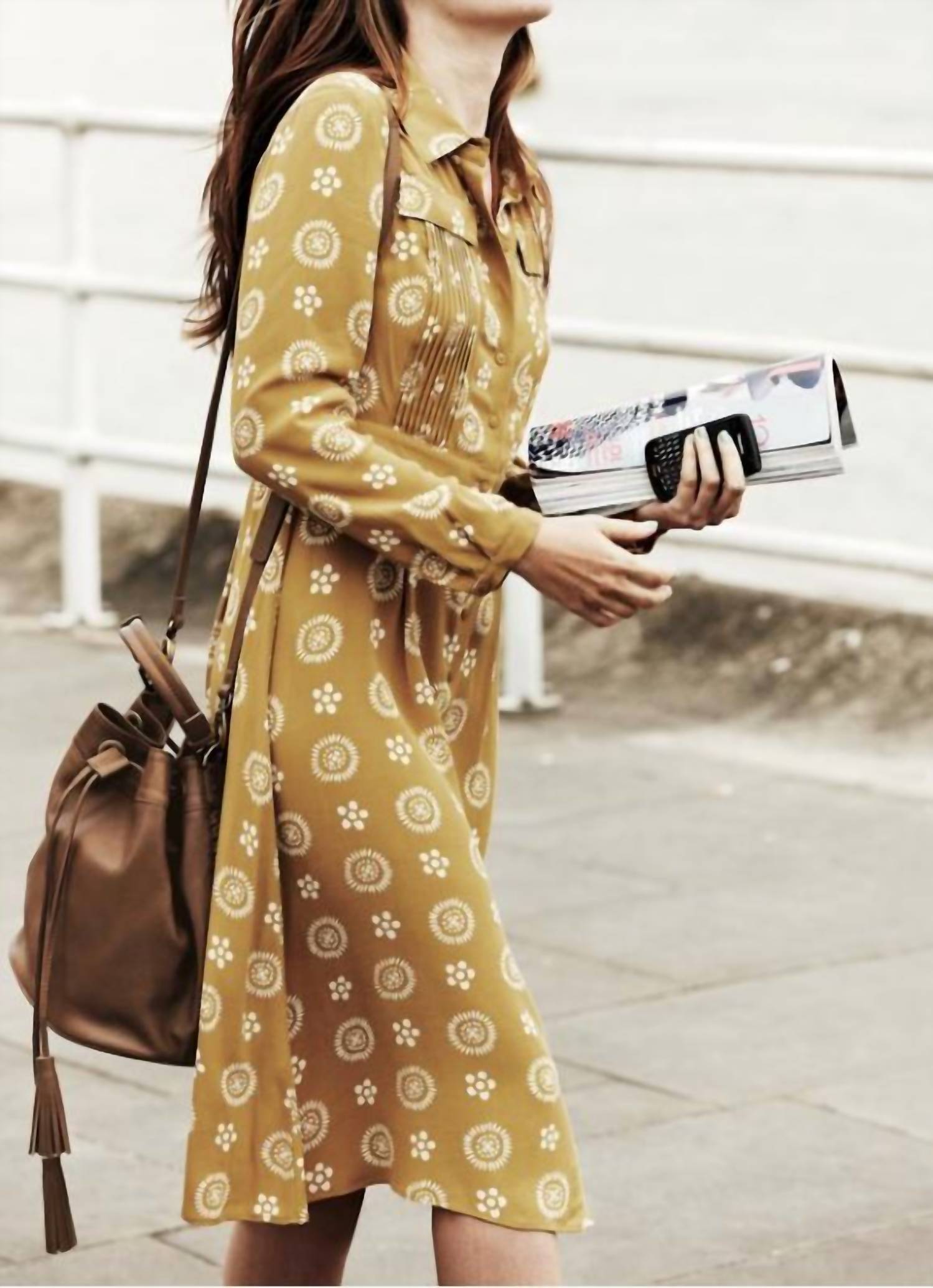 Boden - Floral Print Button Front Viscose Shirt Dress