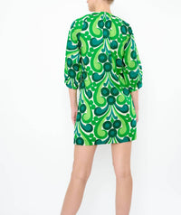 Flora Bea Andi Kisses Print Shift Dress in green - women's dress - detail view