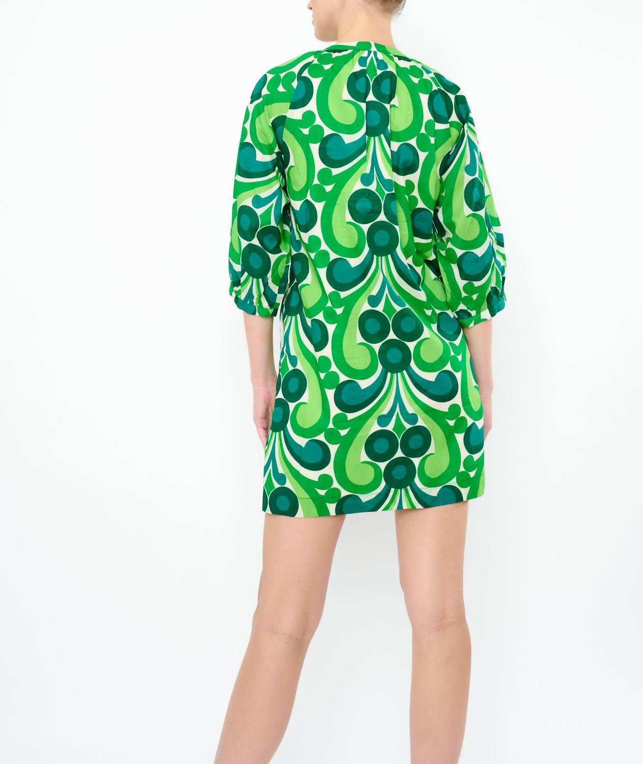 Flora Bea Andi Kisses Print Shift Dress in green - women's dress - detail view