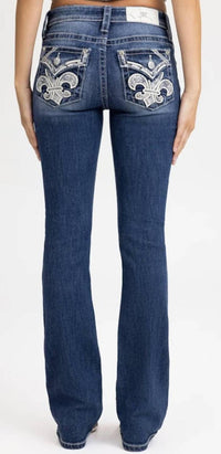 Miss Me - Women's Mid-rise Fleur De Lis Boot Cut Jeans