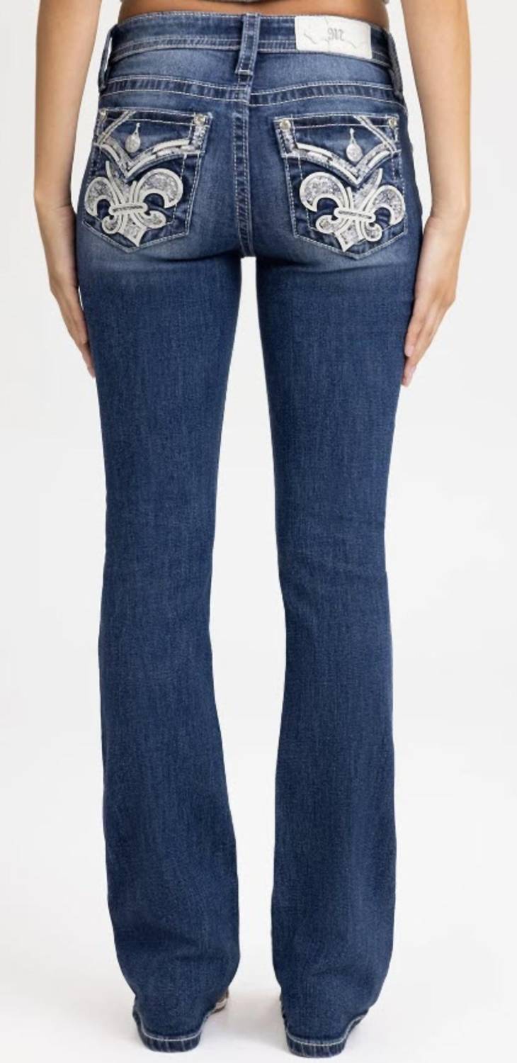 Miss Me - Women's Mid-rise Fleur De Lis Boot Cut Jeans