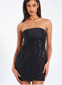 Miss Circle - Black Embellished Babydoll Dress