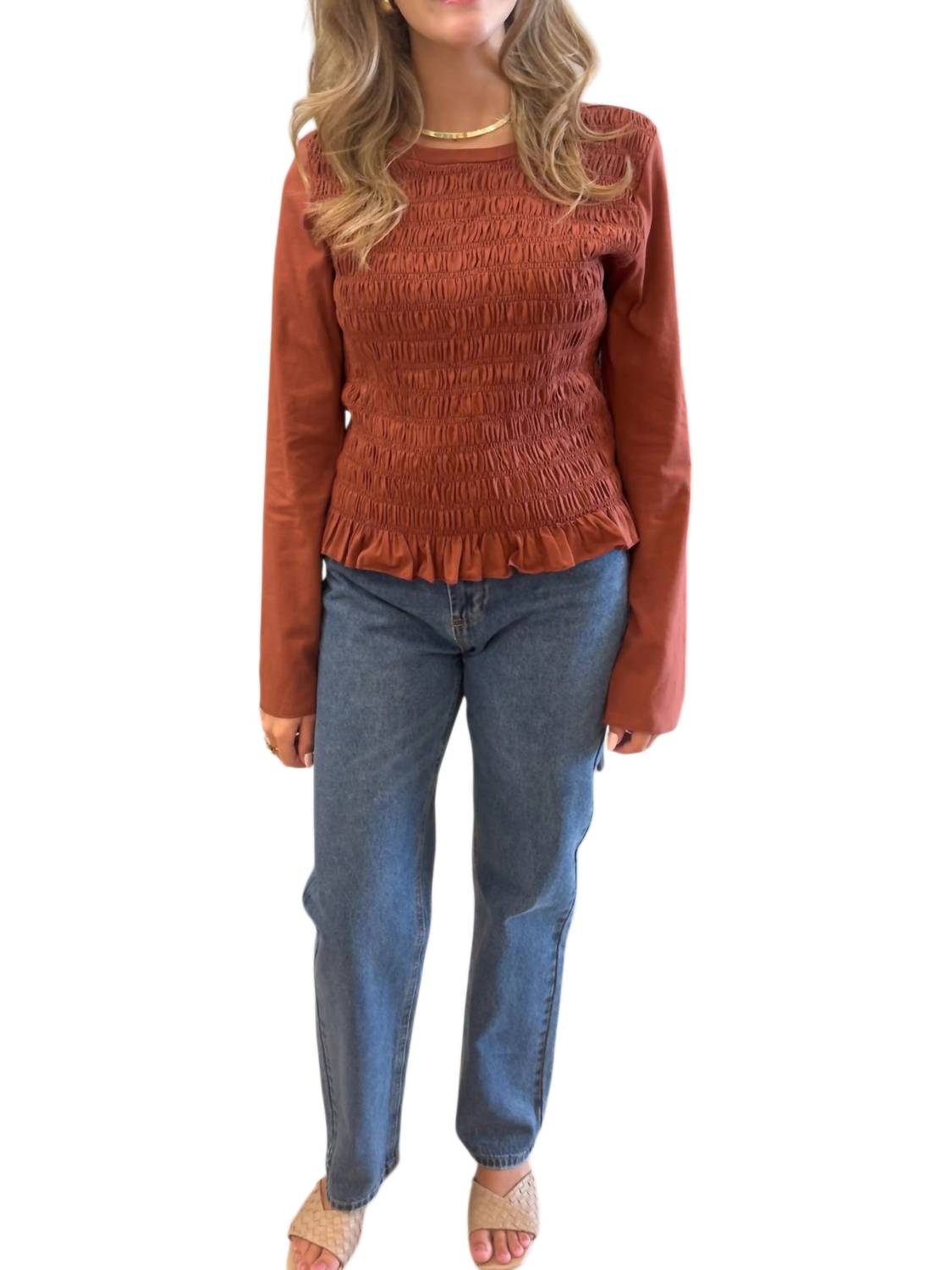 Ces Femme Brooks Long Sleeve Top in brick - women's blouse - alternate view