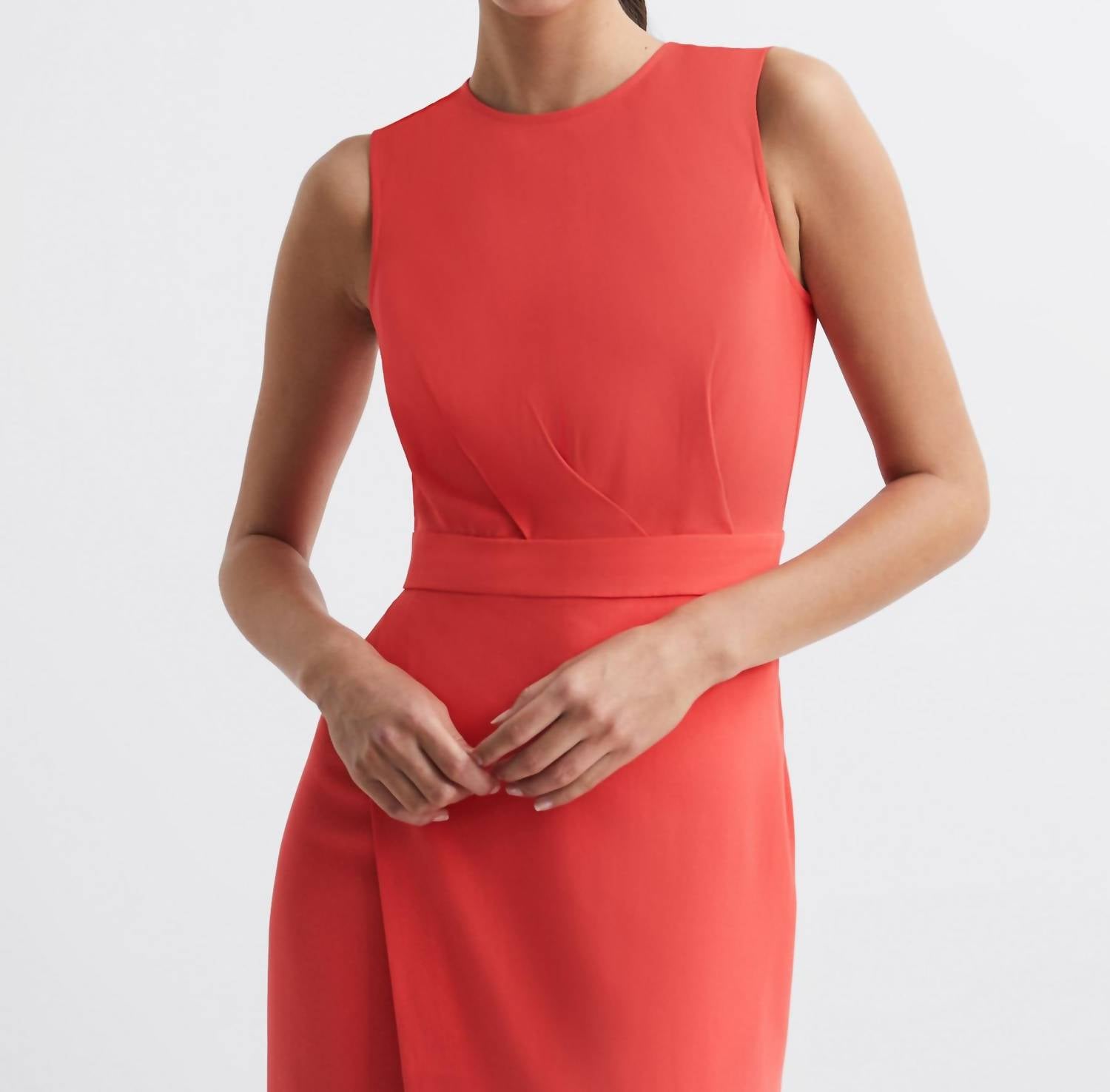 Reiss - Sleeveless Midi Dress With Pleated Front