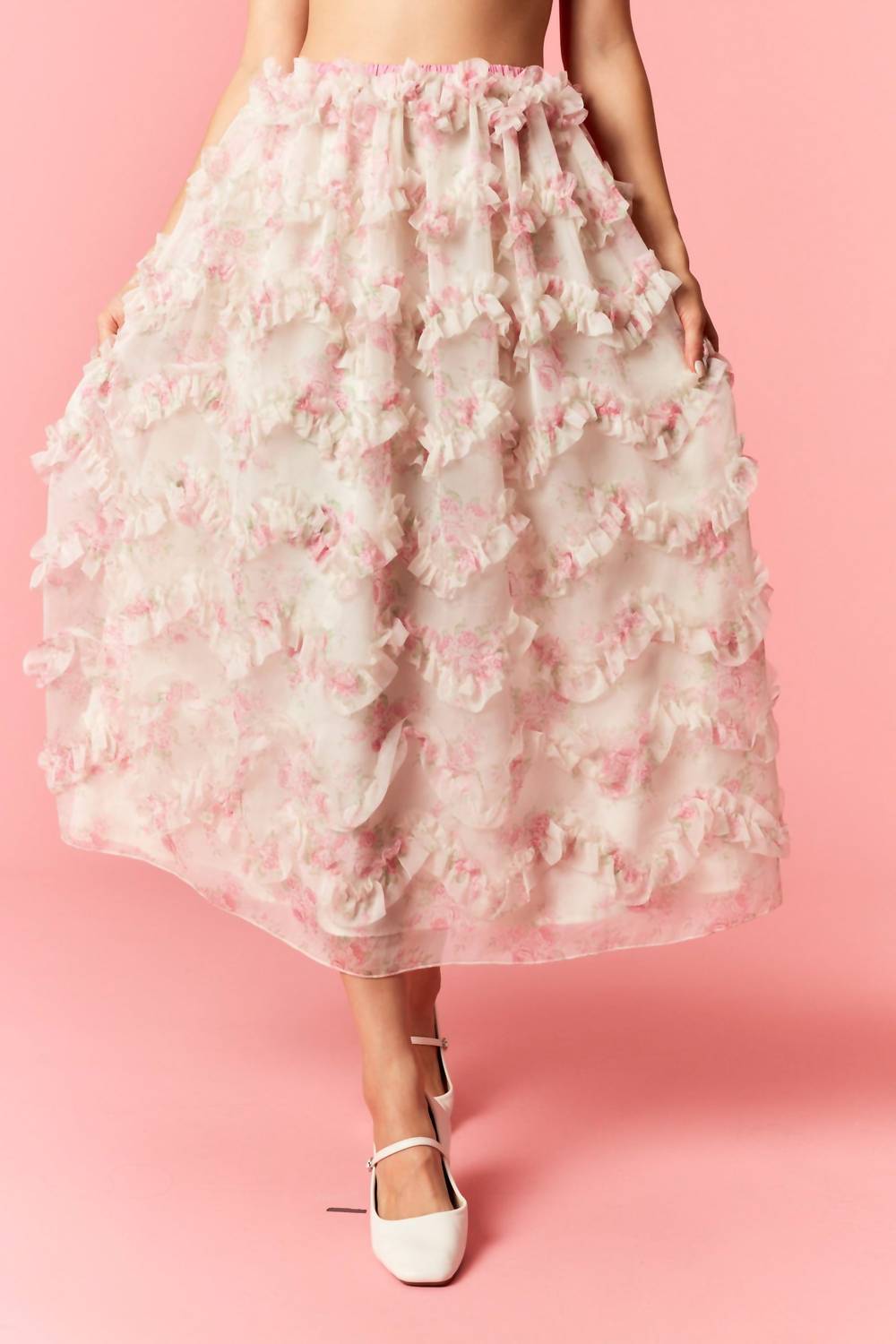 Peach Love Romantic Strolls Organza Maxi Skirt in pink - women's skirt - detail view