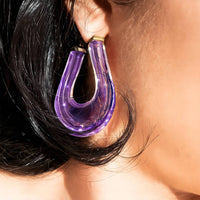 Gold & Honey - Women's Medium Twisted Horseshoe Lucite Hoop Earrings