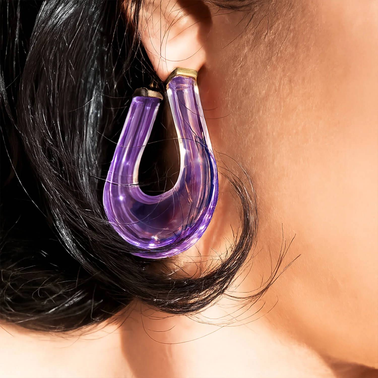 Gold & Honey - Women's Medium Twisted Horseshoe Lucite Hoop Earrings