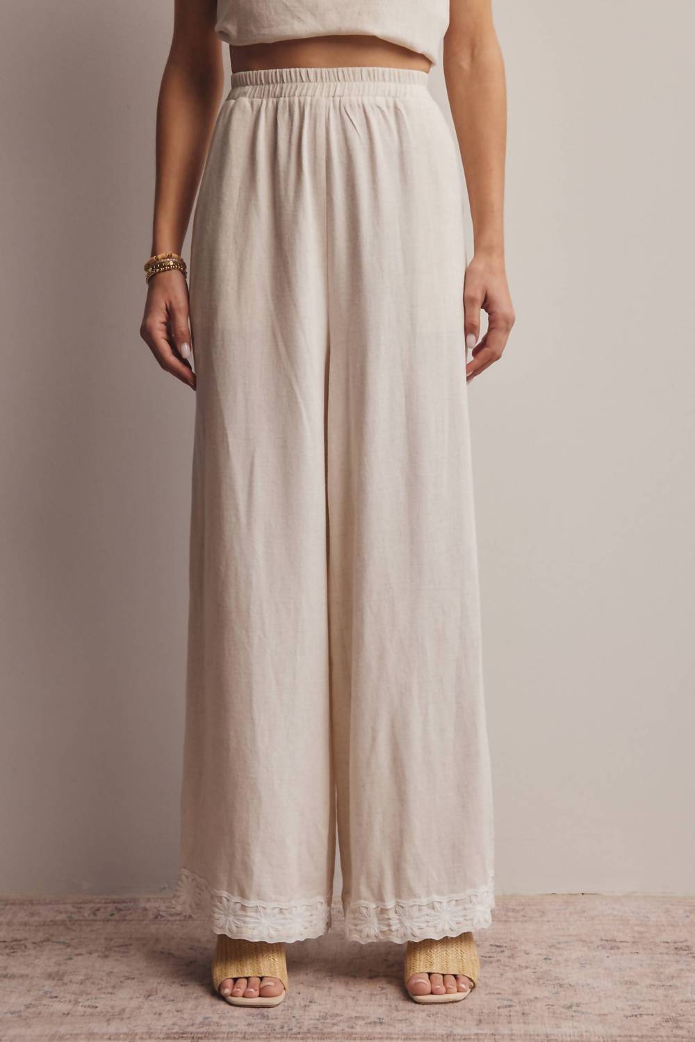 Forte - Embroidered Square Neck Tank And Wide Leg Pants Set